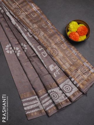 Grey Semi Chanderi Saree - Batik Prints