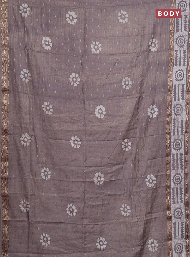 Grey Semi Chanderi Saree - Batik Prints