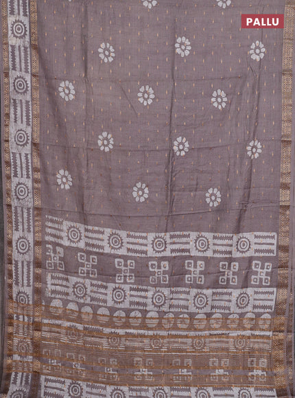 Grey Semi Chanderi Saree - Batik Prints