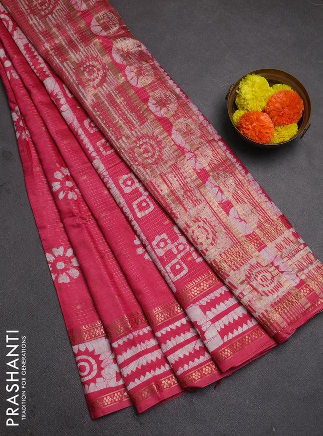 Pink Semi Chanderi Saree - Batik Prints