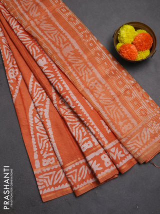 Orange Semi Chanderi Saree - Batik Prints
