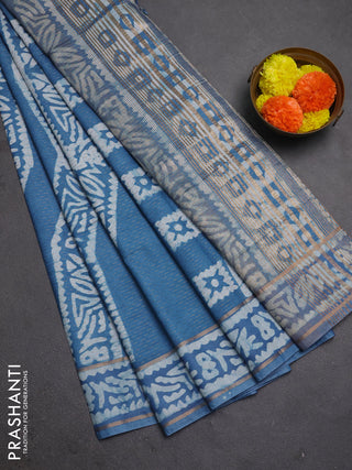 Peacock Blue Semi Chanderi Saree - Batik Prints