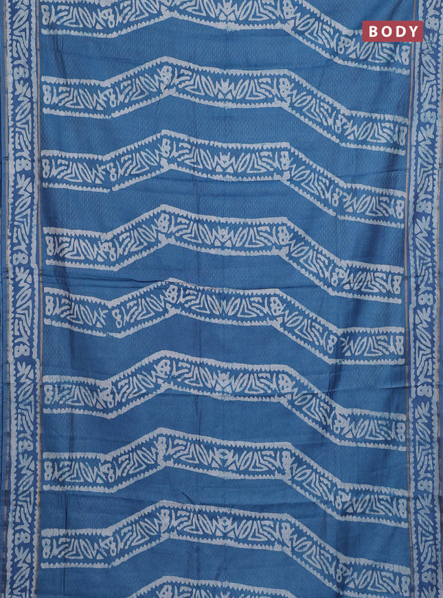 Peacock Blue Semi Chanderi Saree - Batik Prints