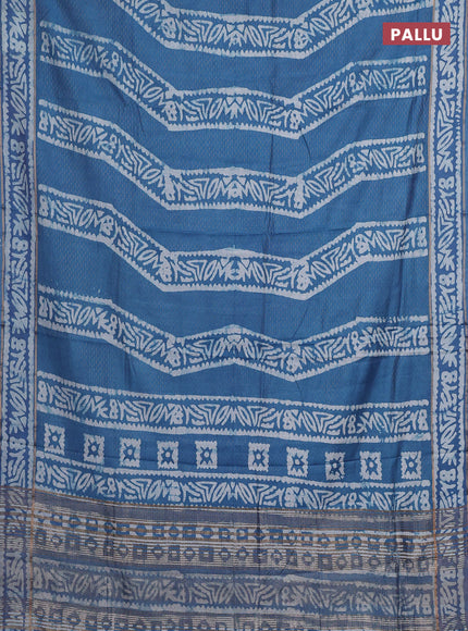 Peacock Blue Semi Chanderi Saree - Batik Prints