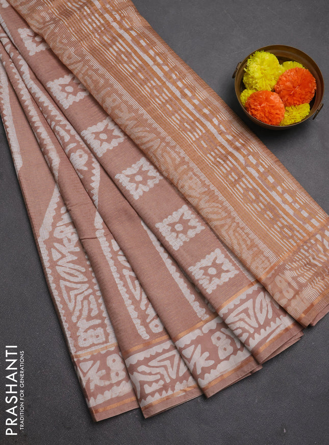 Pastel Brown Semi Chanderi Saree - Batik Prints
