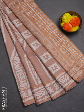 Pastel Brown Semi Chanderi Saree - Batik Prints