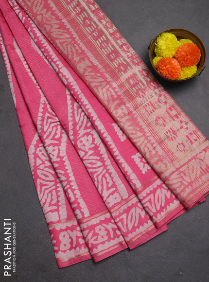 Pink Semi Chanderi Saree - Batik Prints