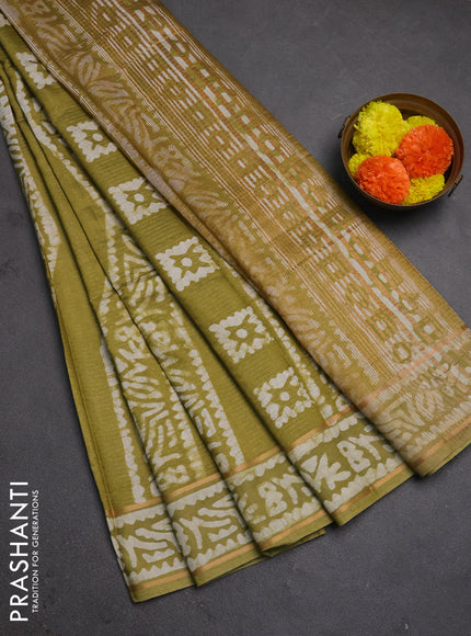 Mehendi Green Semi Chanderi Saree - Batik Prints
