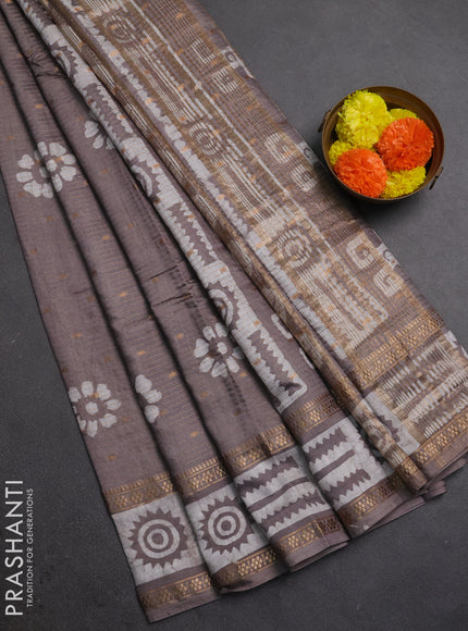 Grey Semi Chanderi Saree - Batik Prints