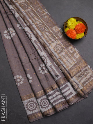 Grey Semi Chanderi Saree - Batik Prints
