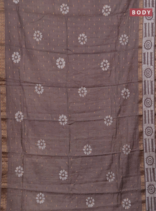 Grey Semi Chanderi Saree - Batik Prints