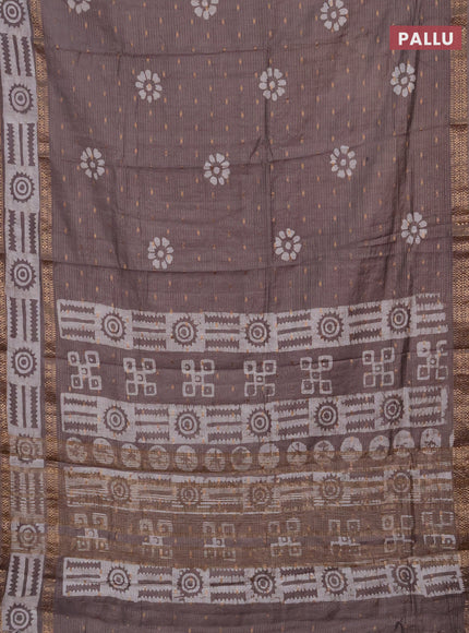 Grey Semi Chanderi Saree - Batik Prints