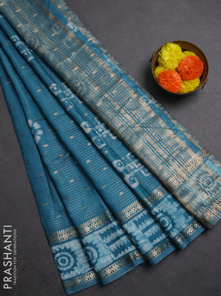 Teal Blue Semi Chanderi Saree - Batik Prints
