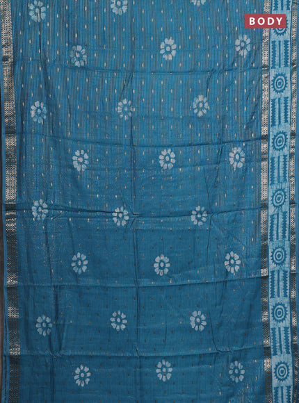 Teal Blue Semi Chanderi Saree - Batik Prints