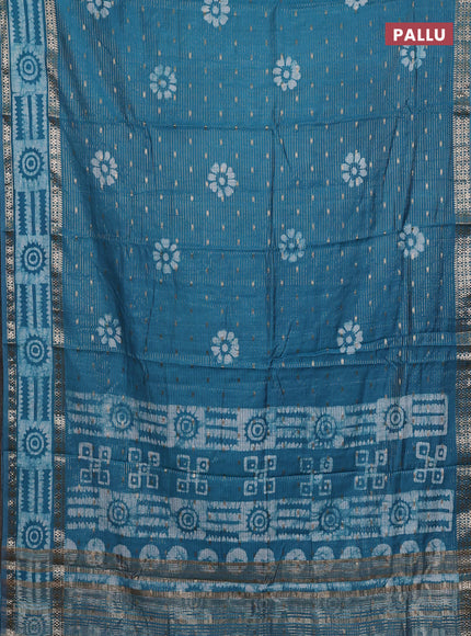 Teal Blue Semi Chanderi Saree - Batik Prints