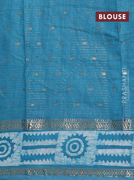 Teal Blue Semi Chanderi Saree - Batik Prints