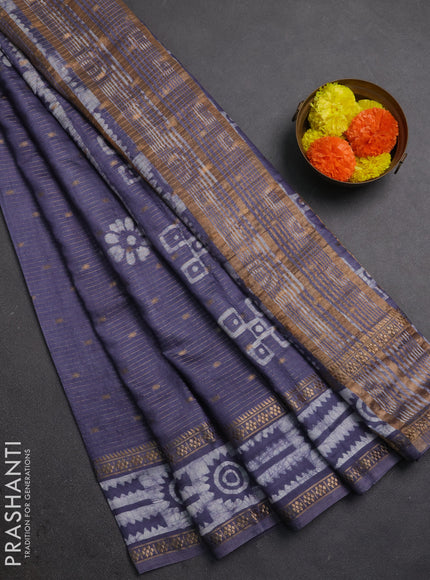Grey Semi Chanderi Saree - Batik Prints