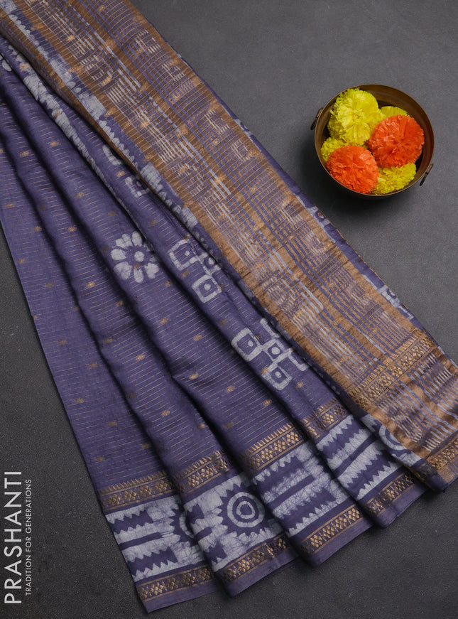 Grey Semi Chanderi Saree - Batik Prints