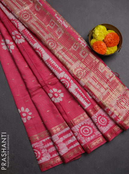Pink Semi Chanderi Saree - Batik Prints