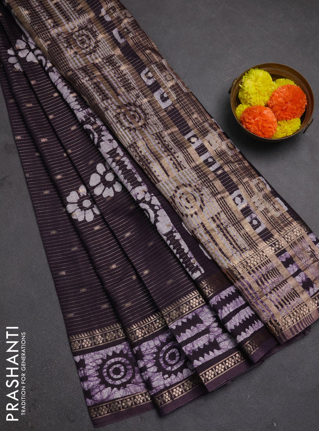 Jamun Semi Chanderi Saree - Batik Prints