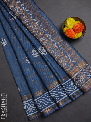 Blue Semi Chanderi Saree - Batik Prints