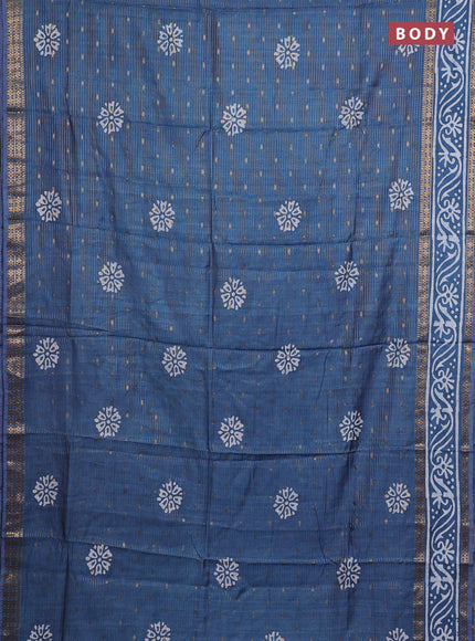 Blue Semi Chanderi Saree - Batik Prints
