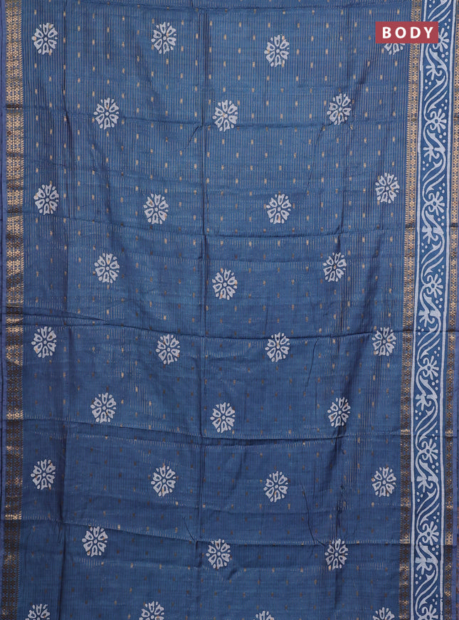 Blue Semi Chanderi Saree - Batik Prints