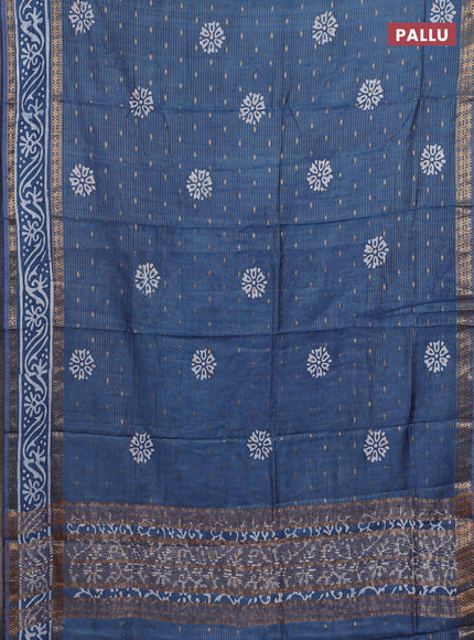 Blue Semi Chanderi Saree - Batik Prints