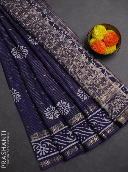 Blue Semi Chanderi Saree - Batik Prints