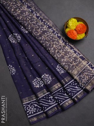Blue Semi Chanderi Saree - Batik Prints