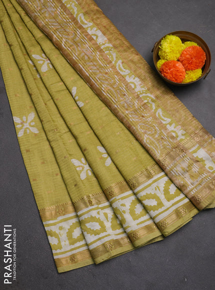Pista Green Semi Chanderi Saree - Batik Prints