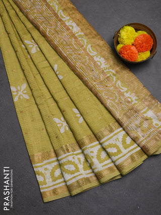 Pista Green Semi Chanderi Saree - Batik Prints