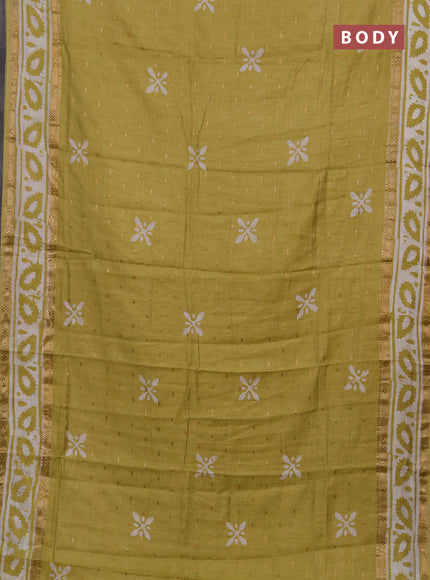 Pista Green Semi Chanderi Saree - Batik Prints
