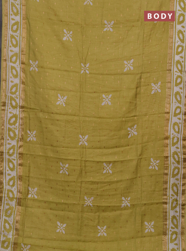 Pista Green Semi Chanderi Saree - Batik Prints