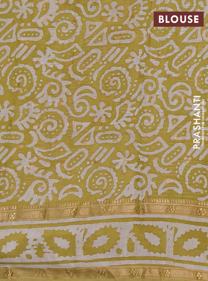 Pista Green Semi Chanderi Saree - Batik Prints
