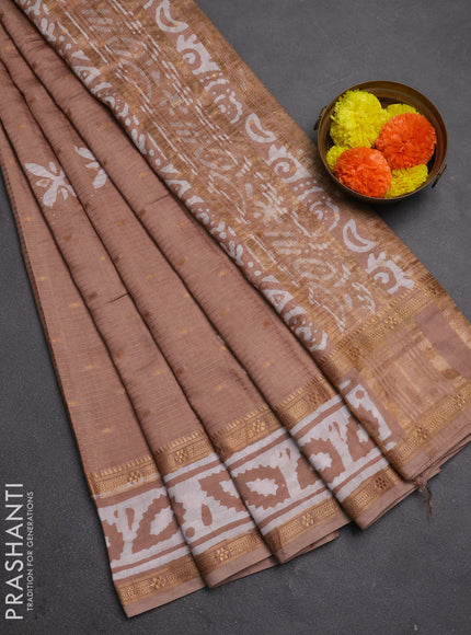Beige Semi Chanderi Saree - Batik Prints