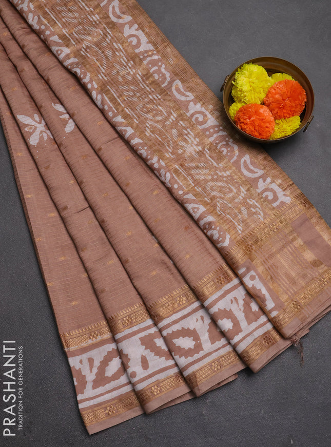 Beige Semi Chanderi Saree - Batik Prints