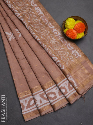 Beige Semi Chanderi Saree - Batik Prints