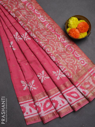 Pink Semi Chanderi Saree - Batik Prints
