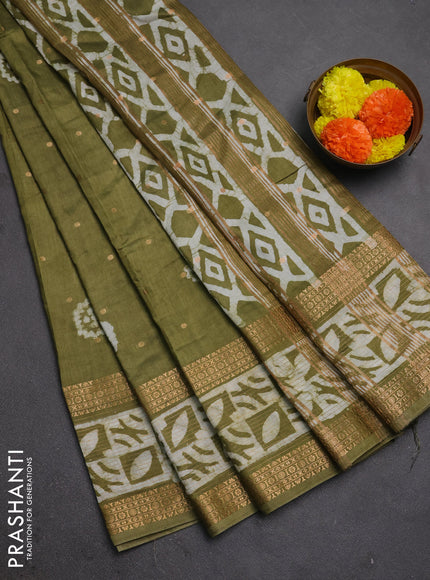 Mehendi Green Semi Chanderi Saree - Batik Prints