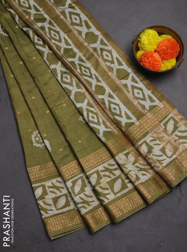 Mehendi Green Semi Chanderi Saree - Batik Prints