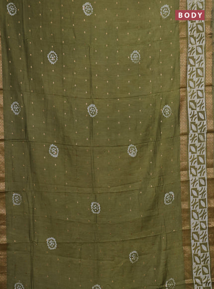 Mehendi Green Semi Chanderi Saree - Batik Prints