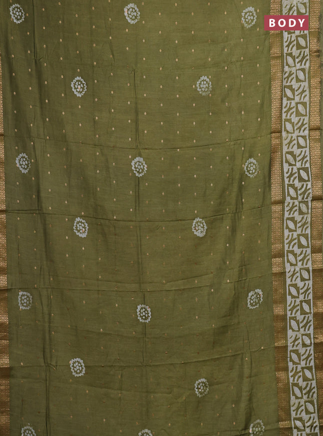 Mehendi Green Semi Chanderi Saree - Batik Prints