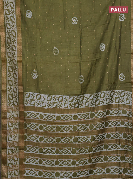 Mehendi Green Semi Chanderi Saree - Batik Prints