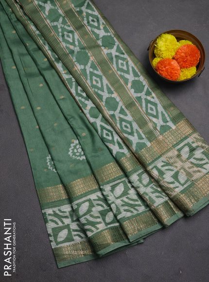 Green Semi Chanderi Saree - Batik Prints