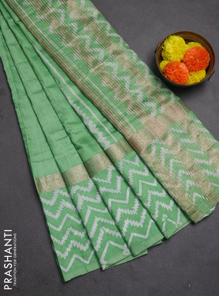 Green Semi Chanderi Saree - Batik Prints