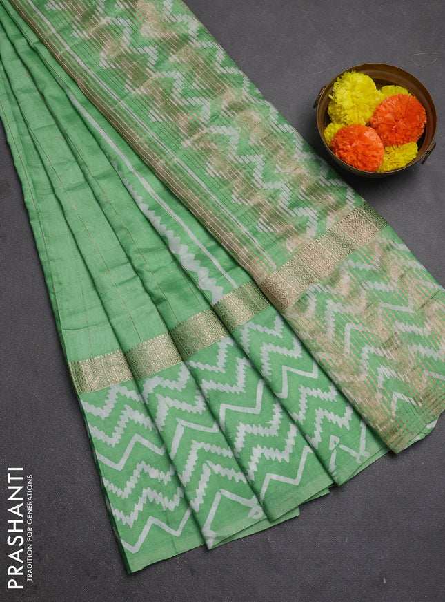 Green Semi Chanderi Saree - Batik Prints