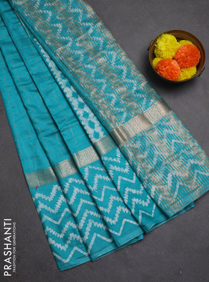 Blue Semi Chanderi Saree - Batik Prints