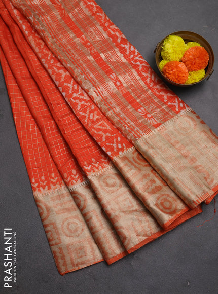 Orange Semi Chanderi Saree - Batik Prints