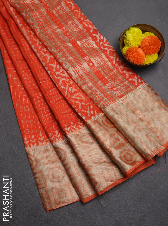Orange Semi Chanderi Saree - Batik Prints